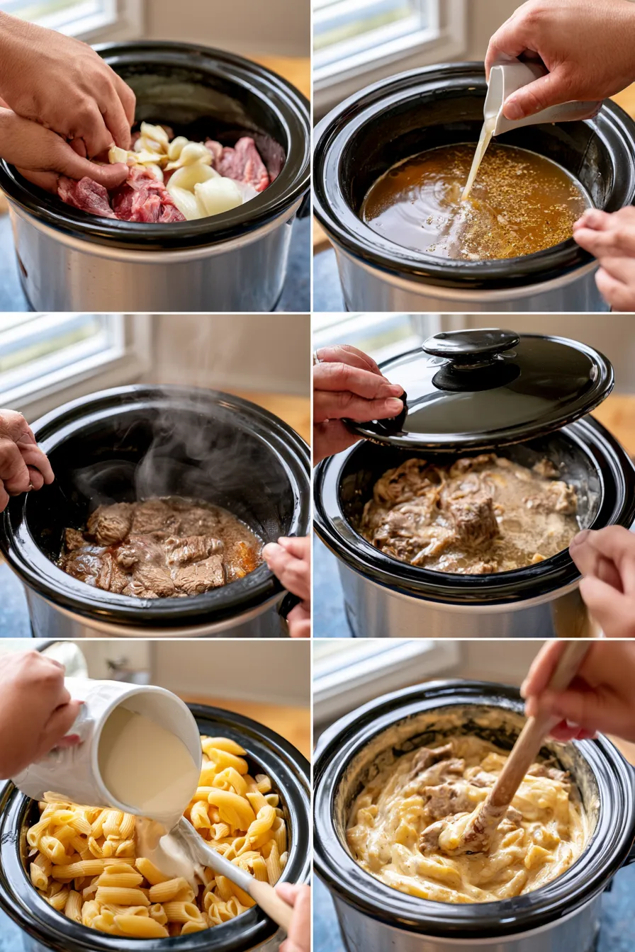 slow cooker creamy garlic beef pasta