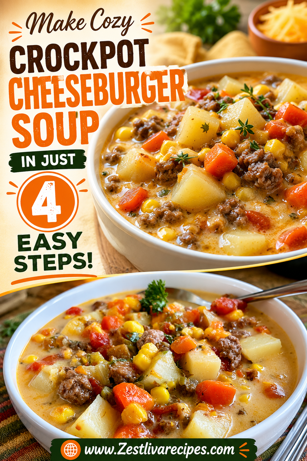 crockpot cheeseburger soup with bacon
