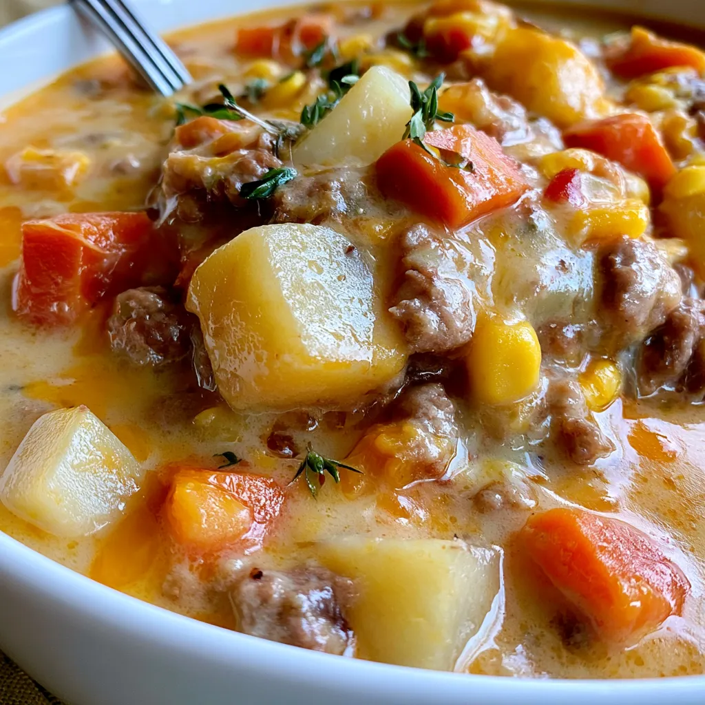 crockpot cheeseburger soup with bacon