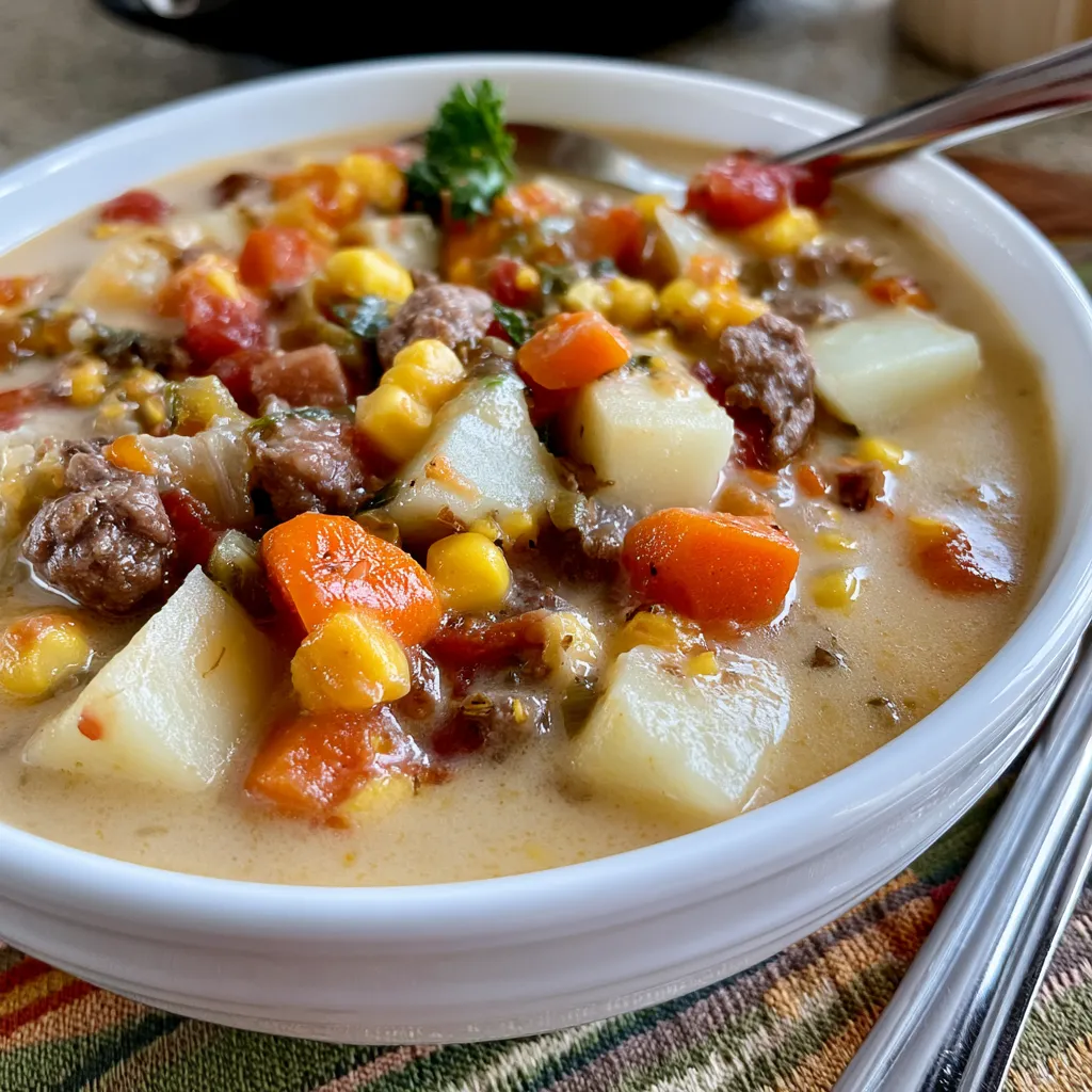 crockpot cheeseburger soup with bacon