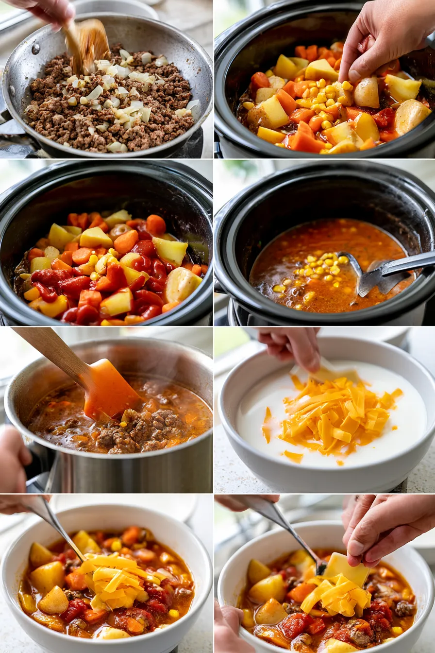 crockpot cheeseburger soup with bacon