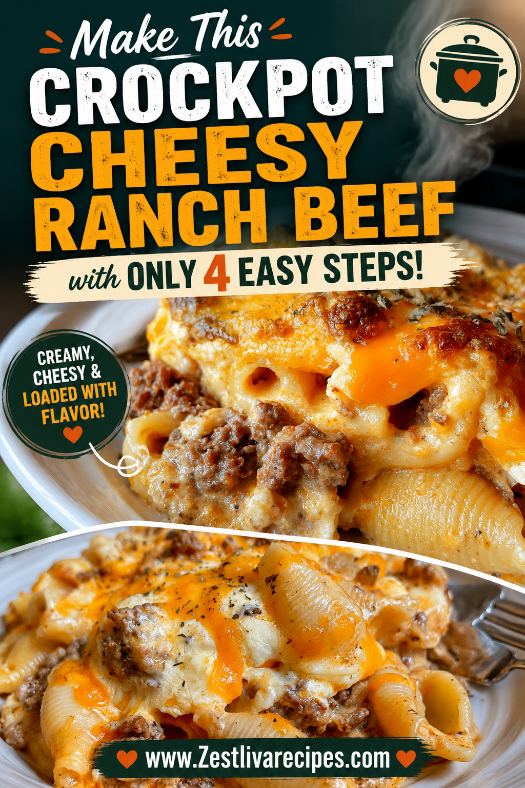 crockpot cheesy ranch beef pasta shells