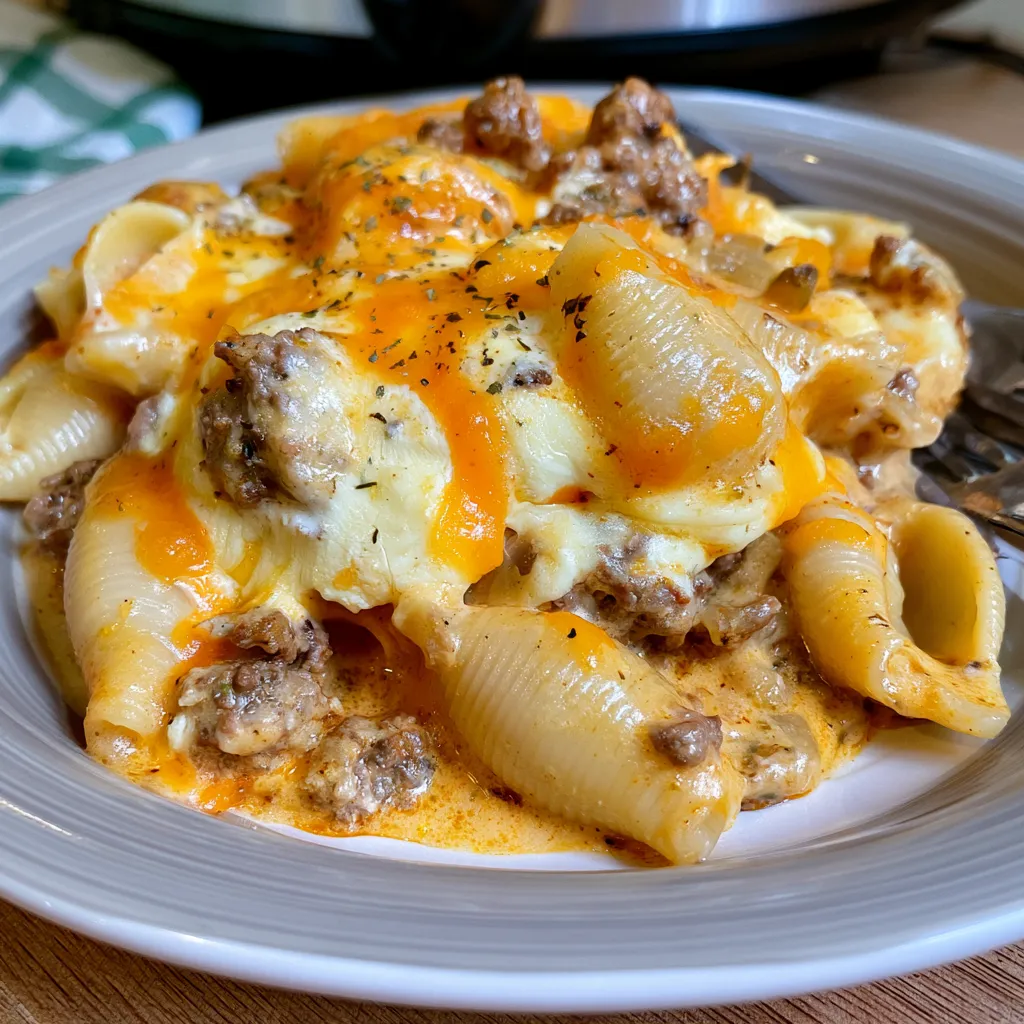 crockpot cheesy ranch beef pasta shells