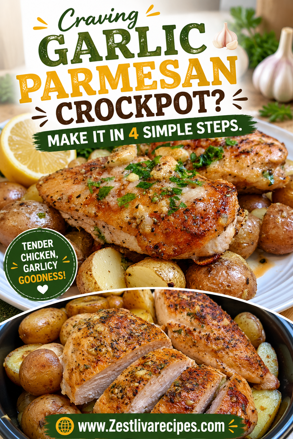 garlic parmesan crockpot chicken and potatoes