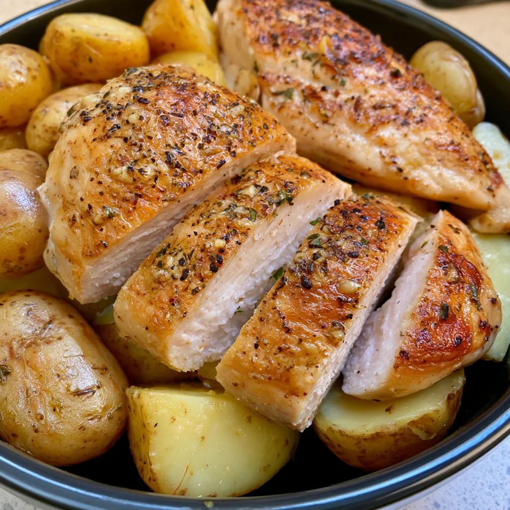 garlic parmesan crockpot chicken and potatoes