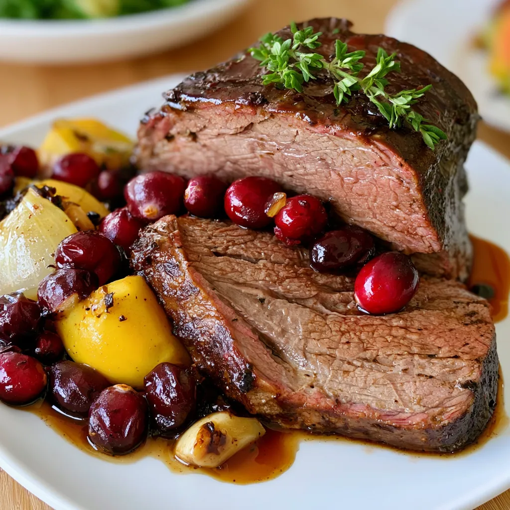 slow-braised beef roast with cranberry balsamic glaze
