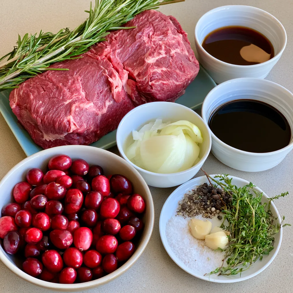 slow-braised beef roast with cranberry balsamic glaze