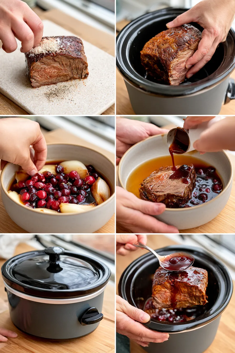 slow-braised beef roast with cranberry balsamic glaze
