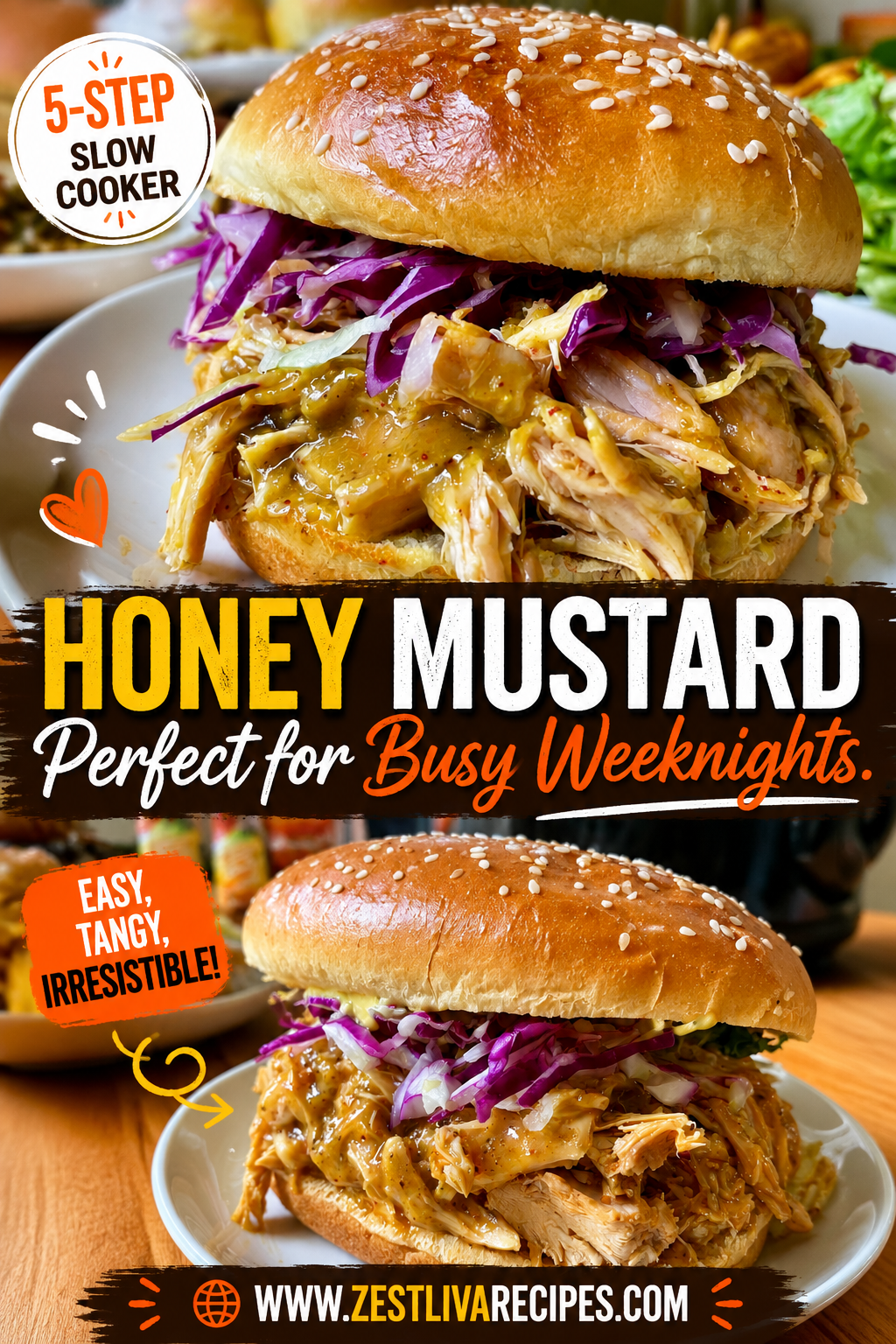 slow cooker honey mustard shredded chicken sandwich
