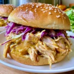 slow cooker honey mustard shredded chicken sandwich
